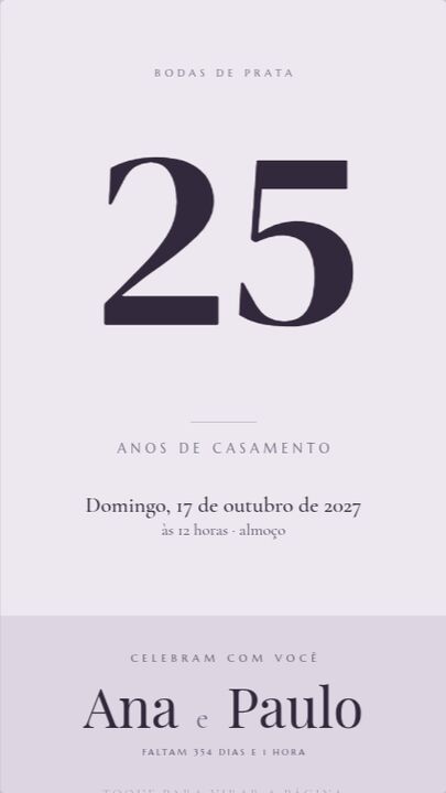 Capa do modelo Bodas: prata e cinza, com o número 25 e dois nomes.