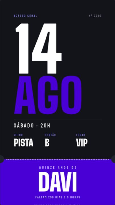 Capa do modelo Ingresso: data em corpo de cartaz, preta, com canhoto azul.